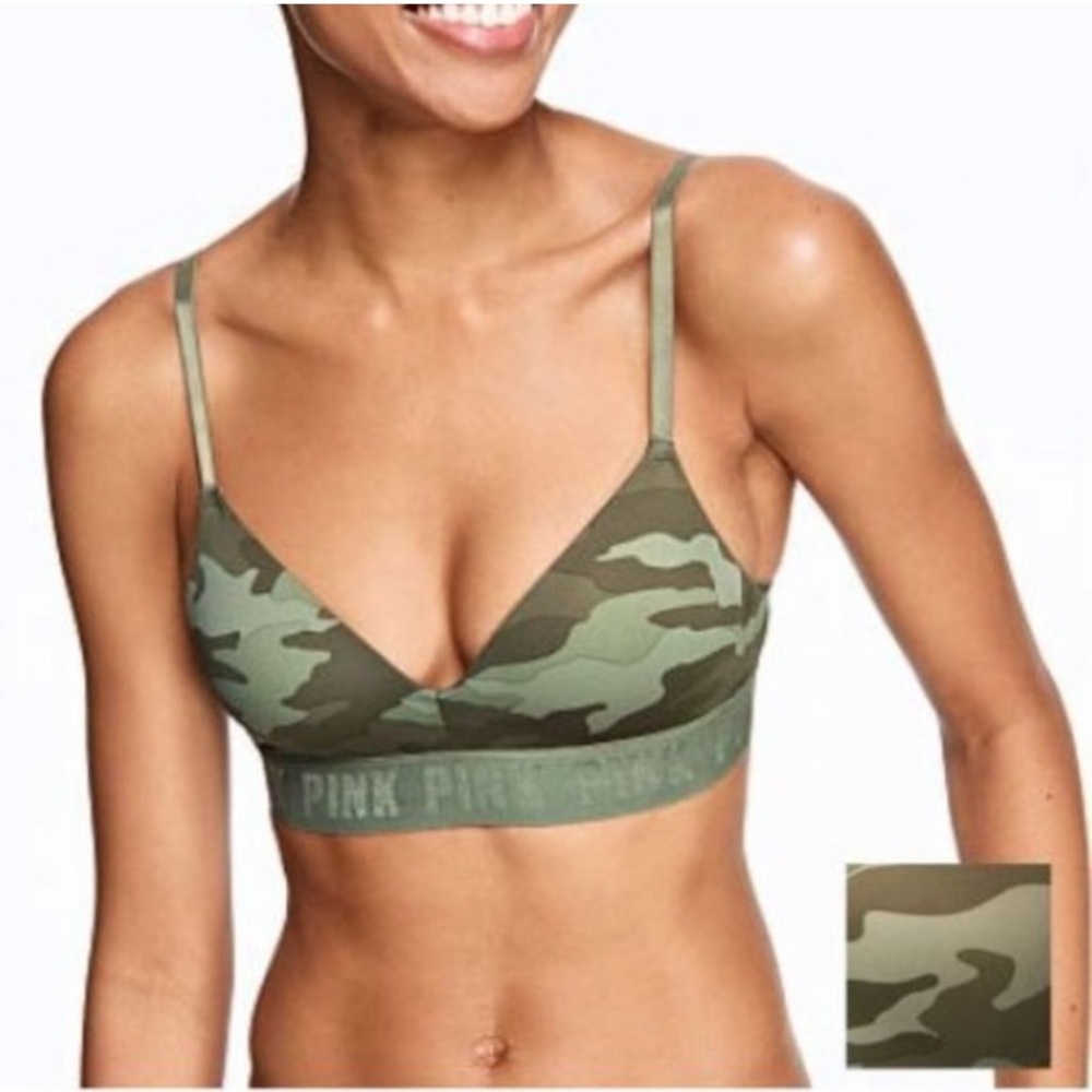 VS PINK 2019 Wear Everywhere Push-Up Wireless Bra camo print 36D